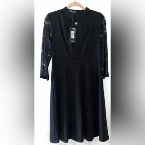 Elegant Black Lace Sleeve Dress - Women’s 10/XL - Brand New